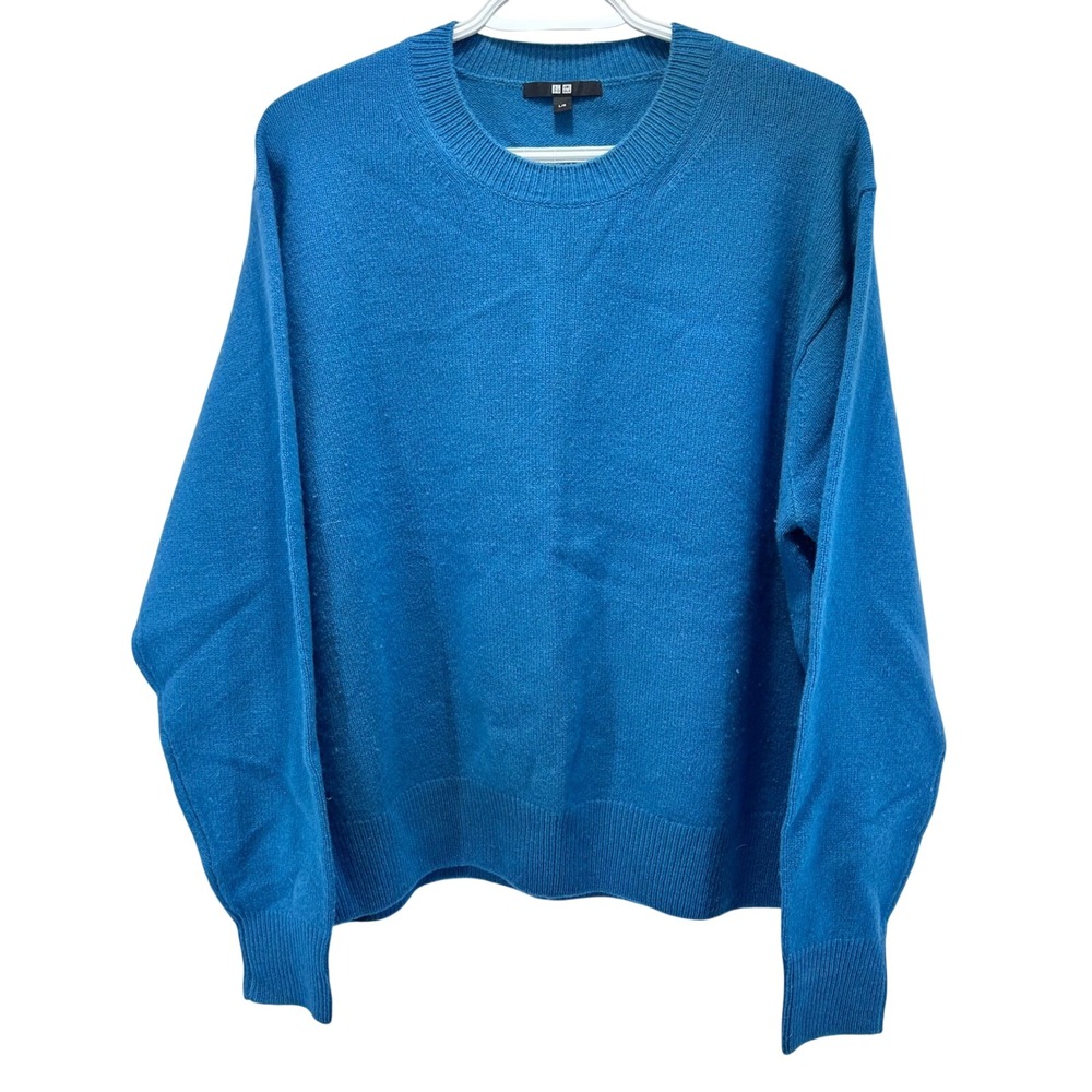 UNIQLO Men's L Sweater 100% Wool Crew Neck Blue Warm Classic Minimalist Style